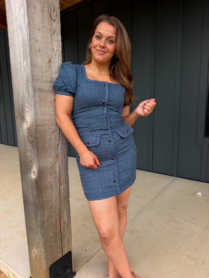 The Navy Tweed Mini Dress