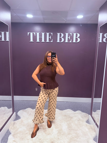 Polka Dot Ruffle Hem Pants