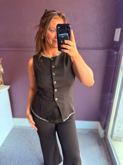Contrast Whipstitch Trim Button Down Vest