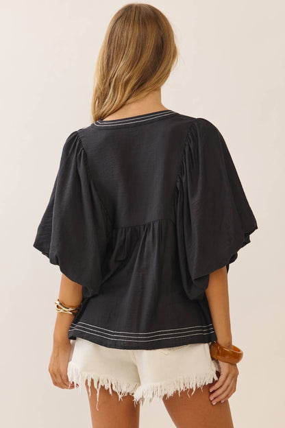 Midnight Bloom Embroidered Top | Curvy